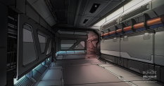 Outpost Hallway concept art from Halo:Reach by Isaac Hannaford