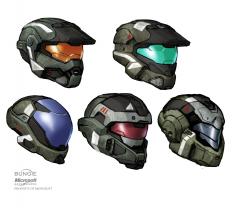 Helmets concept art from Halo:Reach by Isaac Hannaford