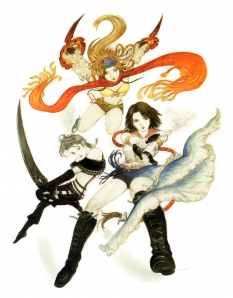 Yuna, Rikka and Paine concept art from Final Fantasy X-2 by Yoshitaka Amano