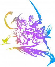 Yuna, Rikka and Paine Logo concept art from Final Fantasy X-2 by Yoshitaka Amano