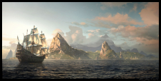 Arrival In St Lucia concept art from Assassin's Creed IV: Black Flag by Raphael Lacoste