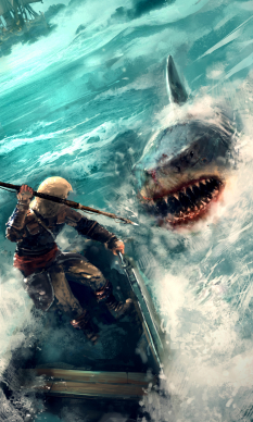 Shark Battle concept art from Assassin's Creed IV: Black Flag by Jan Urschel