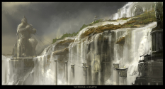 Waterfall Jumps concept art from God of War: Ascension by Cecil Kim