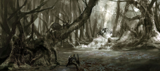 Duo in the Forest concept art from God of War: Ascension by Cecil Kim