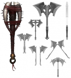 Elephantaur Weapons concept art from God of War: Ascension