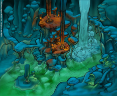 Cavern Layout concept art from Jak and Daxter: The Precursor Legacy by Bob Rafei