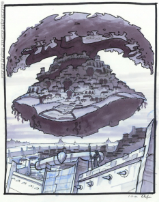 Floating City concept art from Jak II by Bob Rafei