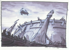 Fortress City concept art from Jak II by Bob Rafei