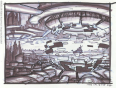 Future City concept art from Jak II by Bob Rafei