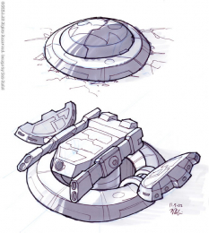 Krimson Guard Turret concept art from Jak II by Bob Rafei
