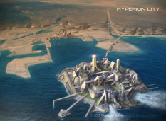 Hyperion City concept art from Borderlands 2 by Lorin Wood