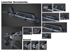 E-Tech Rocket Launcher Accessories concept art from Borderlands 2 by Kevin Duc