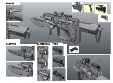 E-Tech SMG Accessories concept art from Borderlands 2 by Kevin Duc