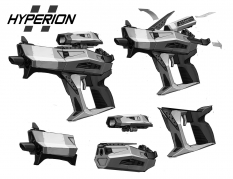 Hyperion Pistol Breakdown concept art from Borderlands 2 by Kevin Duc