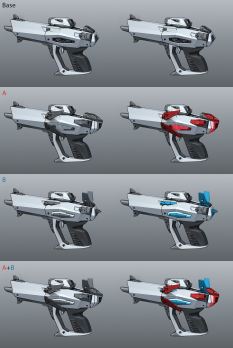 Hyperion Pistol Variants concept art from Borderlands 2 by Kevin Duc