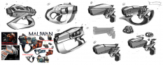 Maliwan Pistol Sketches concept art from Borderlands 2 by Kevin Duc