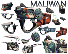 Maliwan SMG Breakdown concept art from Borderlands 2 by Kevin Duc