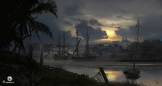 Port At Night concept art from Assassin's Creed IV: Black Flag by Martin Deschambault