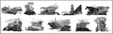 Village Sketches concept art from Assassin's Creed IV: Black Flag by Donglu Yu