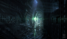 Blackgate Hallway concept art from Batman: Arkham Origins by Daniel Kvasznicza
