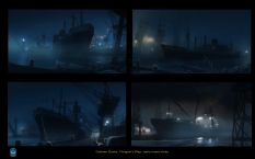New Gotham Docks concept art from Batman: Arkham Origins by Meinert Hansen