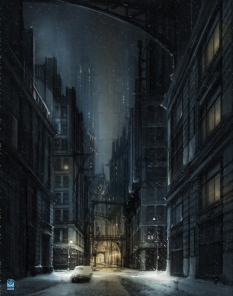 New Gotham Street View Concept concept art from Batman: Arkham Origins by Meinert Hansen