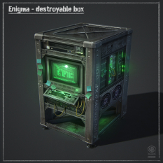 Enigma Destroyable Box concept art from Batman: Arkham Origins by Daniel Kvasznicza