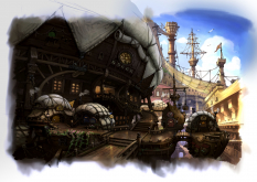 Boat Shops concept art from the video game Bravely Default