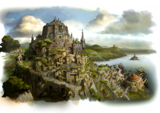 Town On Hill concept art from the video game Bravely Default