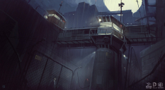 Blackgate Penitentiary Yard Guard Towers concept art from the video game Batman: Arkham Origins by Georgi Simeonov