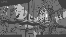 Wonder City Robot Factory Overpaints concept art from the video game Batman: Arkham Origins by Georgi Simeonov