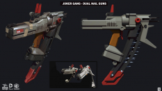 Dual Nail Guns concept art from the video game Batman: Arkham Origins by Georgi Simeonov