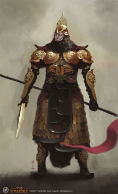 Golden Warrior concept art from the video game Age of Conan: Unchained by Alex Tornberg