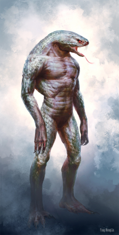 Snake Man concept art from the video game Age of Conan: Unchained by Fang Wang Lin