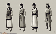 Female Villagers concept art from the video game Age of Conan: Unchained by Alex Tornberg