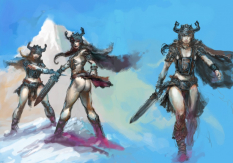 Vanir Female Warriors concept art from the video game Age of Conan: Unchained
