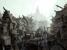 Barracks Square concept art from the video game Age of Conan: Unchained