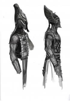 Stygian Guard Helmets concept art from the video game Age of Conan: Unchained