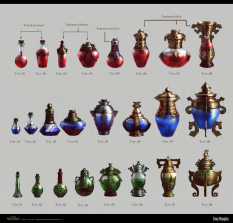 Medicine Bottles concept art from the video game Age of Conan: Unchained by Fang Wang Lin