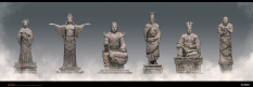 Oriental Style Statues concept art from the video game Age of Conan: Unchained by Fang Wang Lin