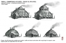 Small Cimmerian Houses concept art from the video game Age of Conan: Unchained by Grant Regan