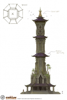 Towering Pagoda concept art from the video game Age of Conan: Unchained by Alex Tornberg