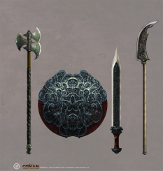 Acheronian PVP Weapons concept art from the video game Age of Conan: Unchained by Alex Tornberg