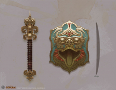 Priest Of Mitra Weapons concept art from the video game Age of Conan: Unchained by Alex Tornberg