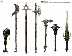 Weapons concept art from the video game Age of Conan: Unchained by Alex Tornberg