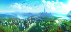 New York Sky concept art from the video game Enslaved: Odyssey to the West by Alessandro Taini