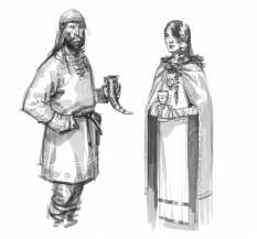 Drinking Together concept art from the video game The Banner Saga by Arnie Jorgensen