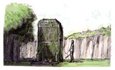 Illustration concept art from the video game Shadow of the Colossus