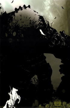 Postcard concept art from the video game Shadow of the Colossus