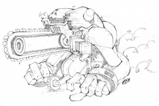 Mutant Saw Launcher concept art from the video game Dungeon Runners
